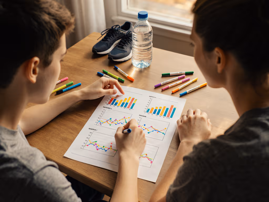teen_reviewing_fitness_data_with_parent_on_paper_chart